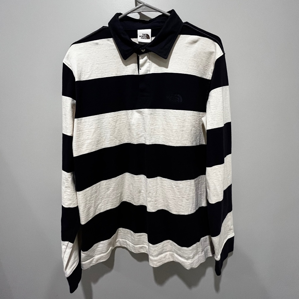 The North Face Rugby  Long Sleeve Polo, Navy Blue & White, Size LARGE